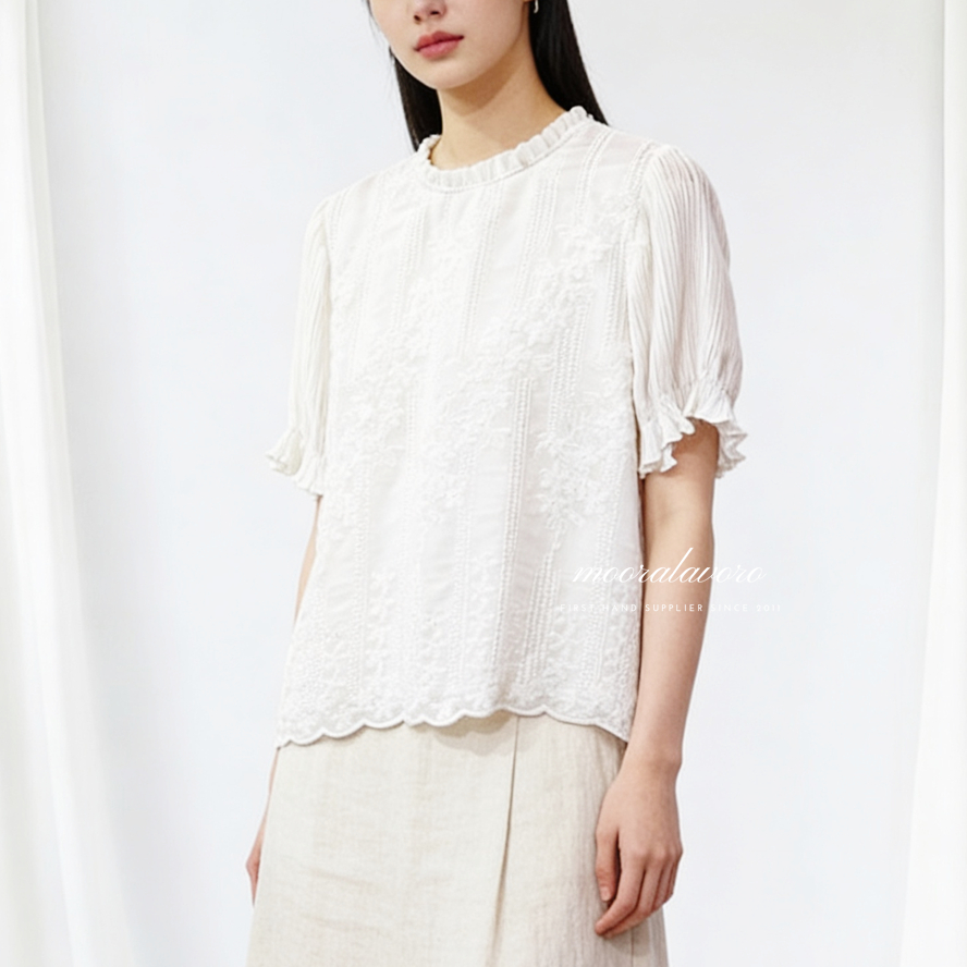 WIND KOREAN EMBROIDERY PLEATS TOP READY BANGKOK PREMIUM COLLECTION BKK