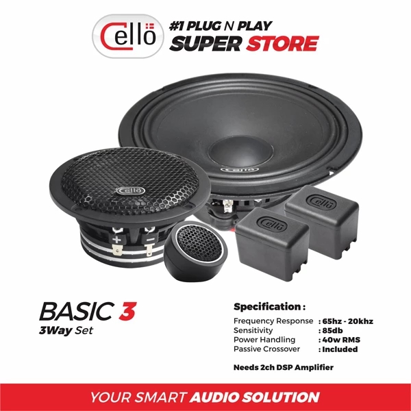 CELLO BASIC 3 Speaker Mobil 3 Way Set Upgrade Audio Mobil Suara Jernih