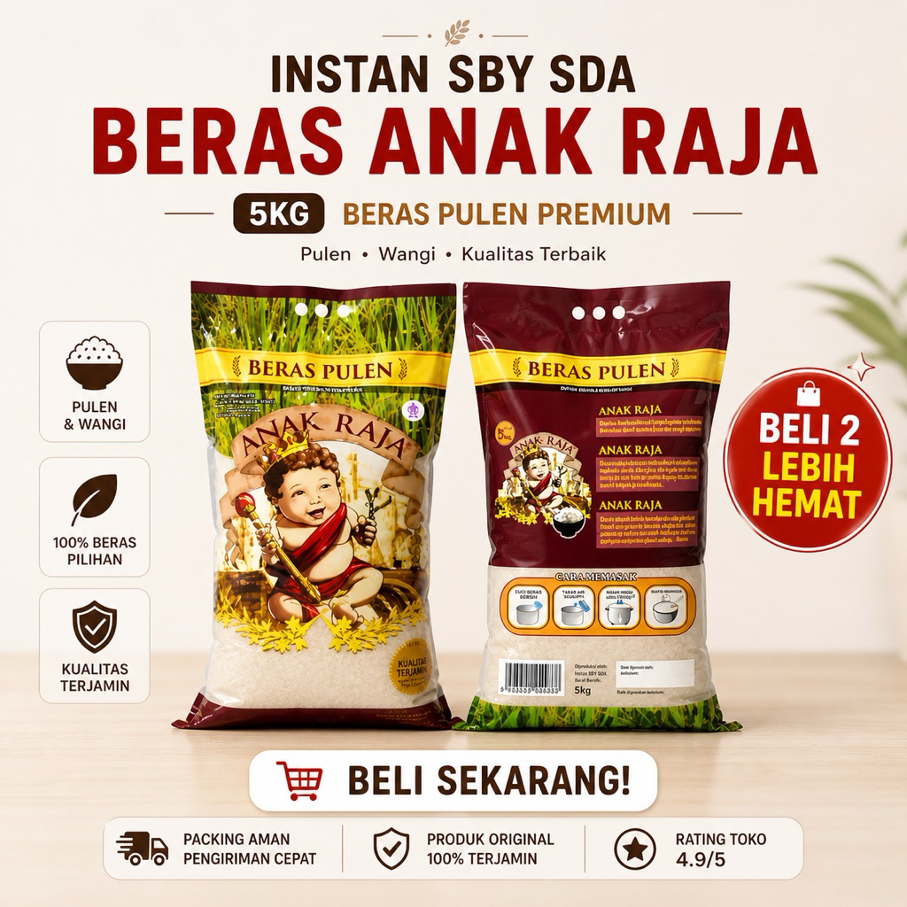 Beras Anak Raja 5kg & 3kg Premium Pulen & Wangi READY SBY SDA | Bisa Instan