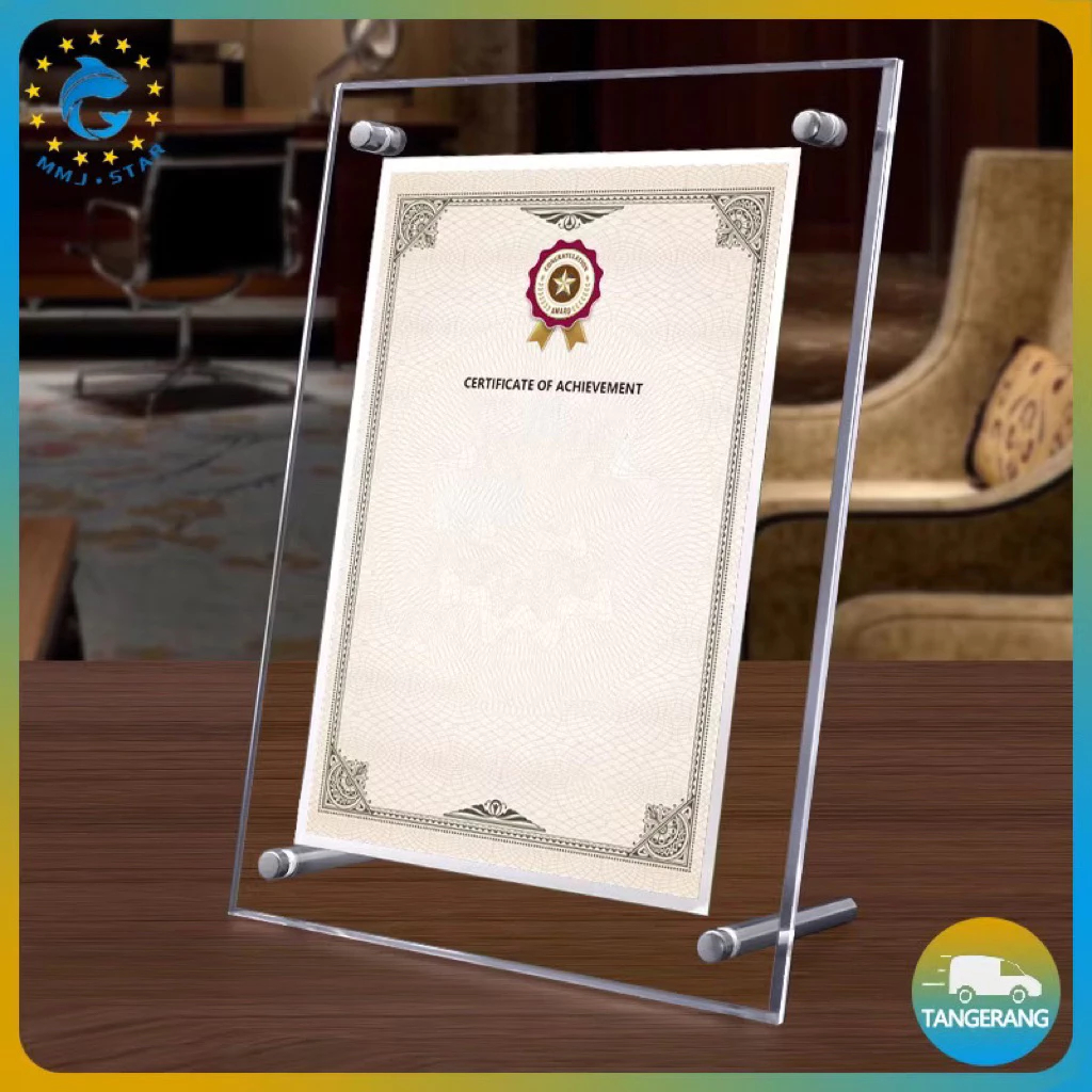 Frame Akrilik Jepit ( Frame Meja Akrilik ) Stand Layar Akrilik/Bingkai Foto Akrilik/Sign Holder Akri