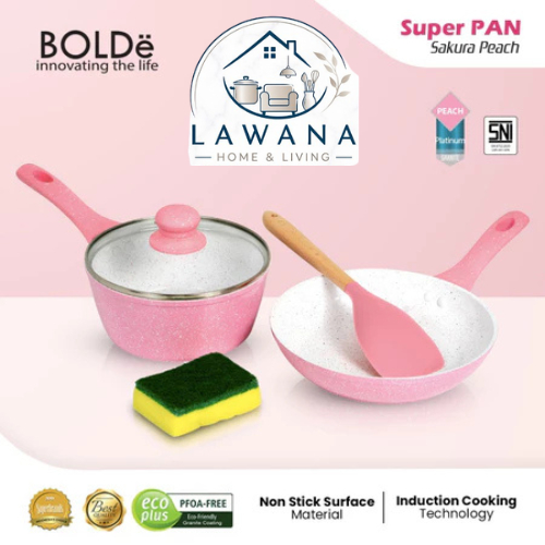 BOLDe Sakura Pan Peach Set Panci Susu + Teflon Penggorengan Granite Anti Lengket