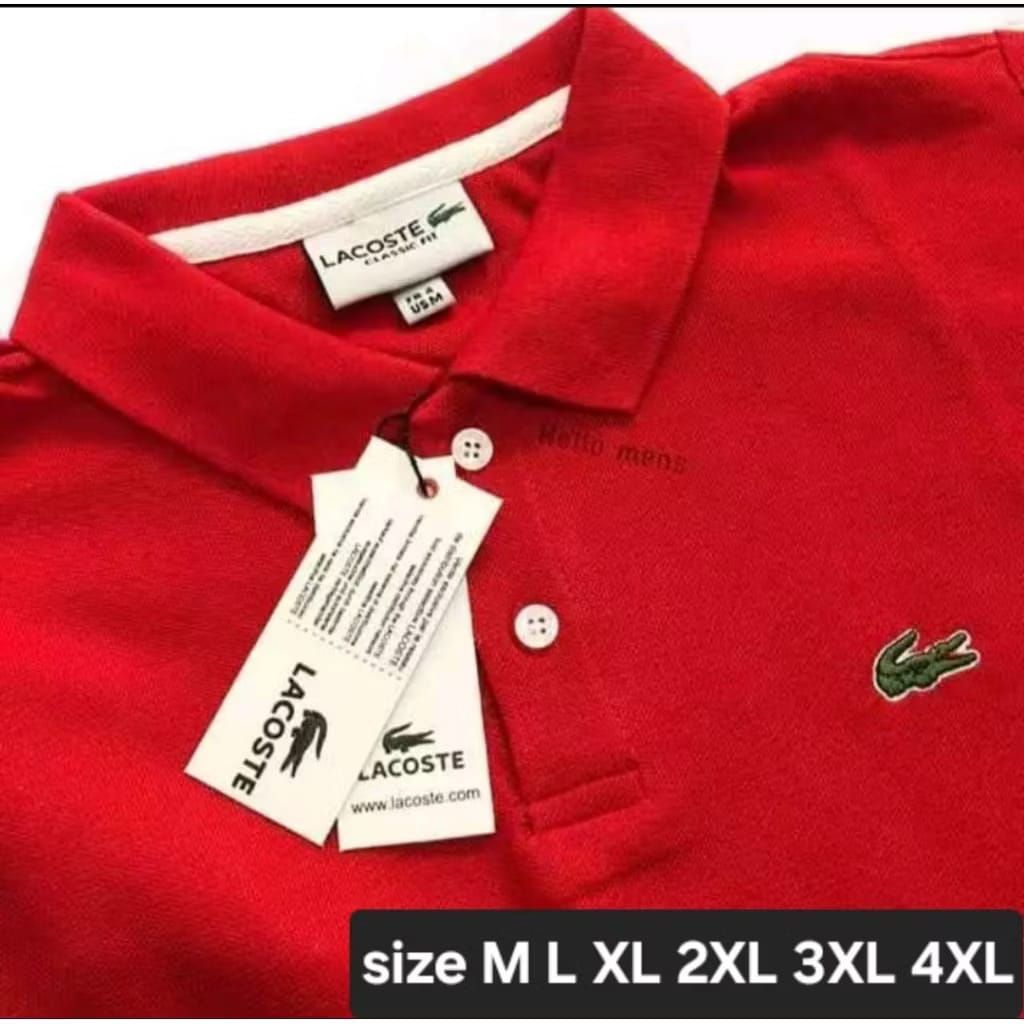 Kaos Kerah Polo Shirt Lacoste Merah/Size M L XL 2XL 3XL 4XL/Kaos Kerah Pria/Kaos polo Logo Bordir