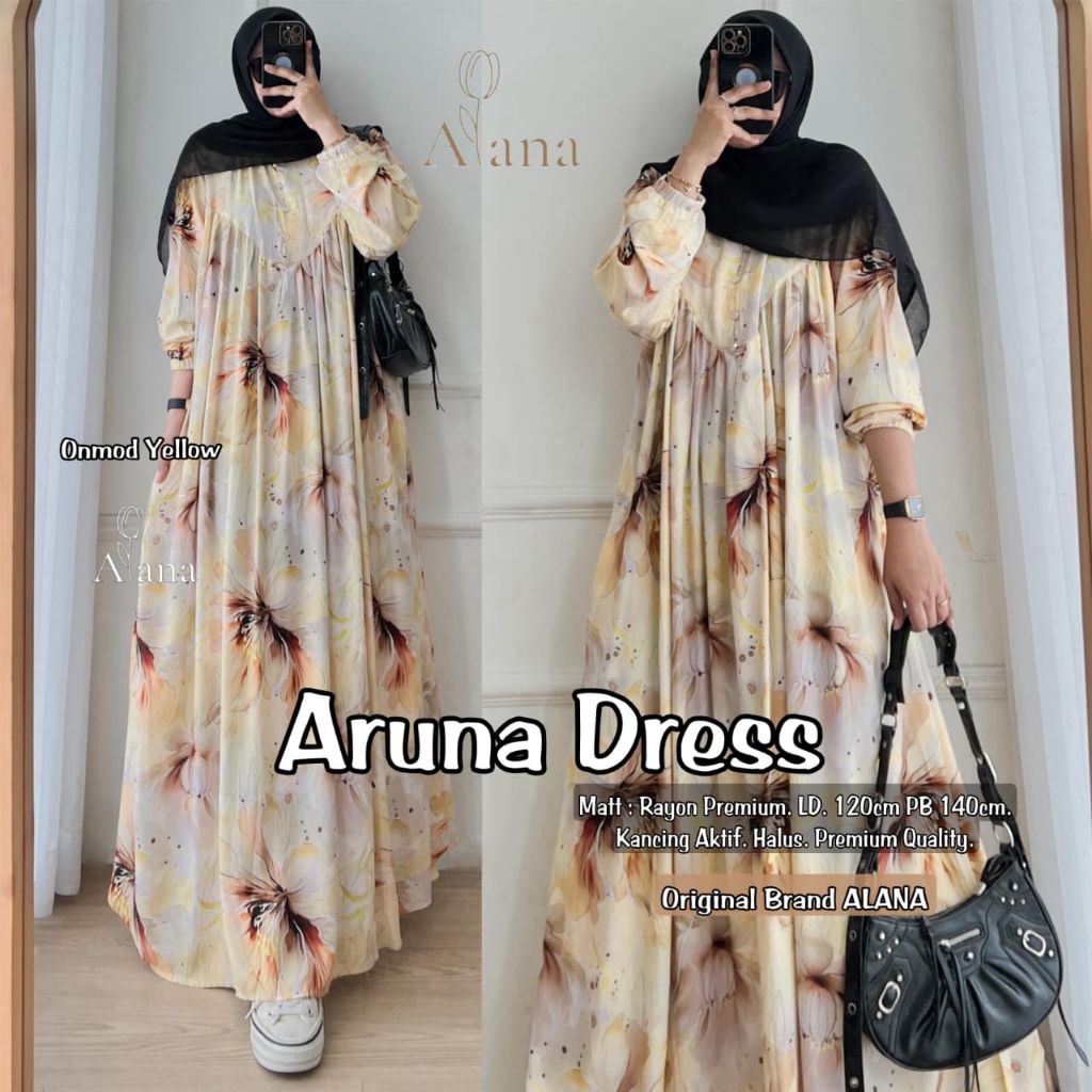 ARUNA DRESS-GAMIS MOTIF BUNGA JUMBO LD 120/GAMIS JUMBO MOTIF BUNGA BUSUI FRIENDLY