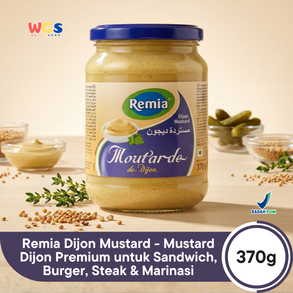 Remia Dijon Mustard 370g - Mustard Dijon Premium untuk Sandwich, Burger, Steak & Marinasi
