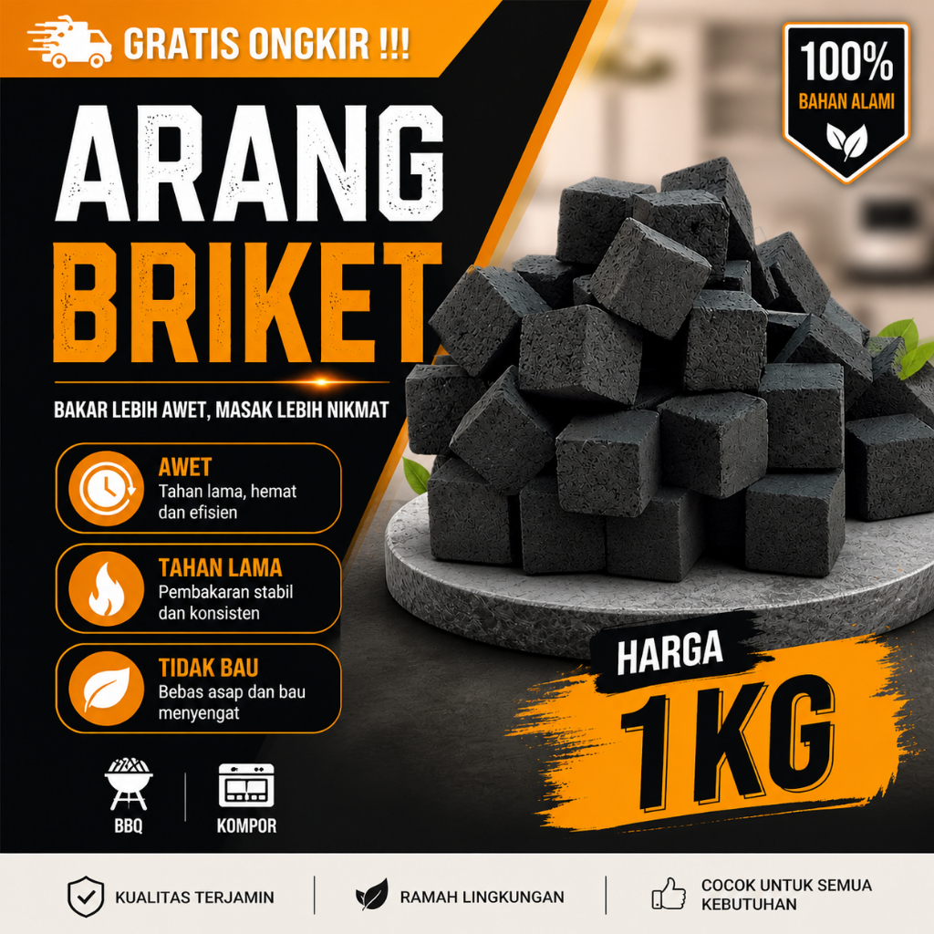 Arang Briket Kotak Briket Arang Batok Kelapa Kubus Tahan Lama Berkualitas - Arang Briket Murah Arang