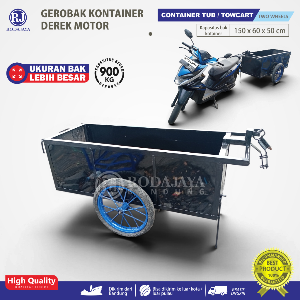 Tow Cart Crane Barrow container / gerobak kontainer derek motor / dinding FULL BESI / ukuran JUMBO /