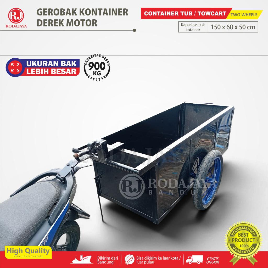 gerobak kontainer ukuran JUMBO / Tow Cart / Crane Barrow / GEROBAK DEREK motor / dinding FULL BESI /