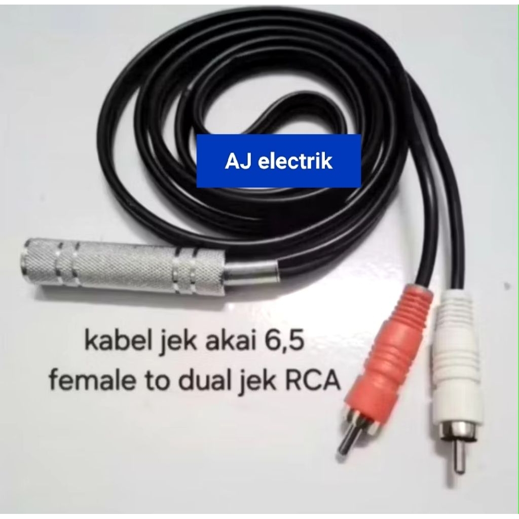 JACK AUDIO CABANG FEMALE JAK AKAI 6,5mm Female To Dual Jack RCA 1,5 Mtr Kualitas Bagus Untuk Audio