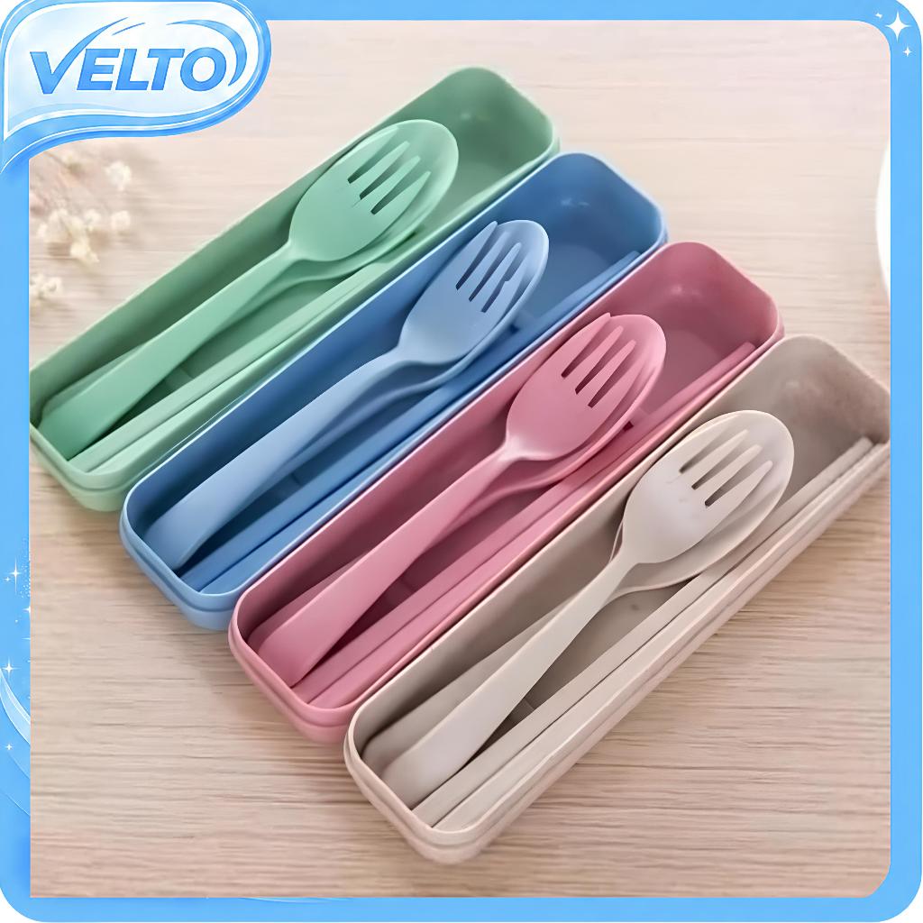 GROSIR Set Sendok Garpu Sumpit Jerami BPA Free Ringan Praktis Untuk Traveling Bekal Makan Outdoor Ra