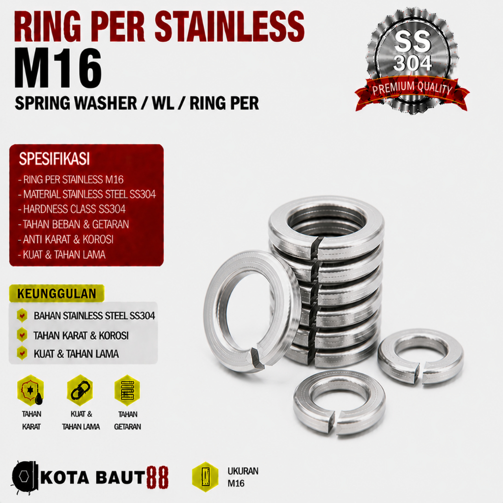 Ring Per M16 / Spring Washer M16 / WL M16 / Ring Per Stainless M16 SS304
