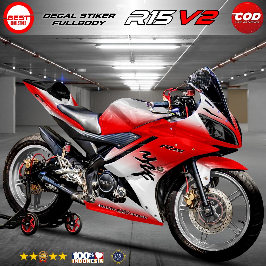 Decal Stiker Fullbody Motor Yamaha R15 V2 Merah Putih Hitam Sporty