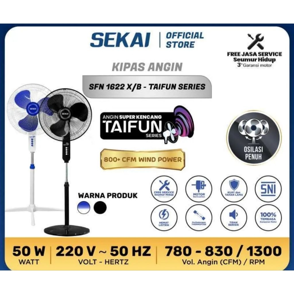Sekai SFN1622BX Stand Fan 50W Taifun Mode Piano