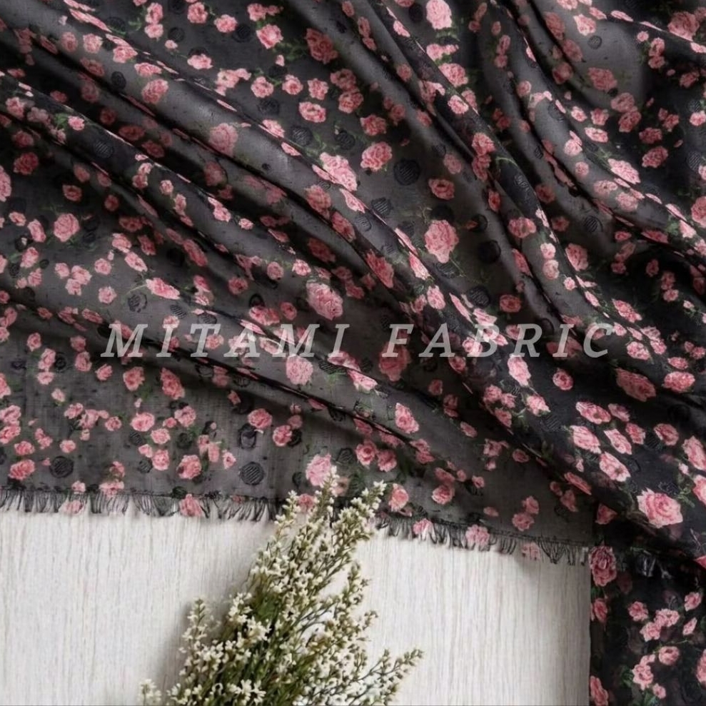 ​Kain Sifon motif Bulu Bulu Timbul Uragiri (Harga Kain Per½ Meter)KYT