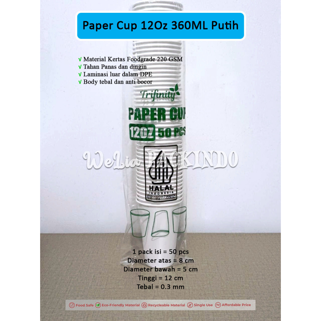 [50 PCS] Paper Cup 12Oz Motif Putih / Gelas Kertas 12 Oz 360ML / Gelas Kopi Espresso Tahan Panas Din
