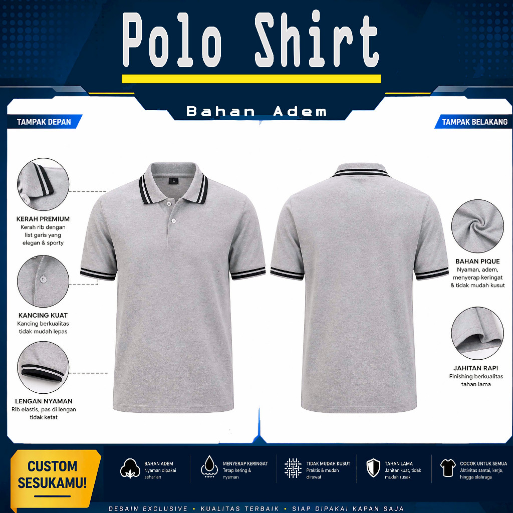 Kaos Kerah Poloshirt Abu misty Premium