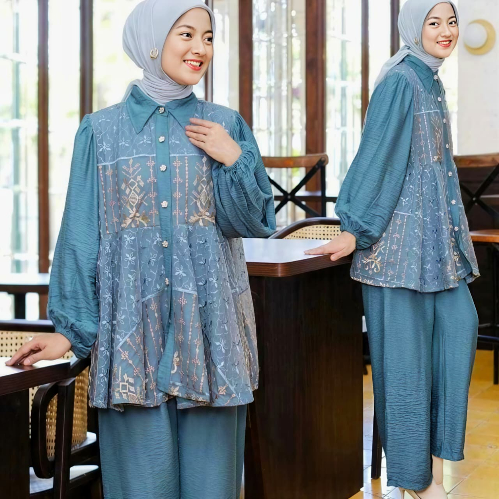 Vican Elila Oneset - Setelan Atasan Celana Wanita Kekinian Outfit Kondangan