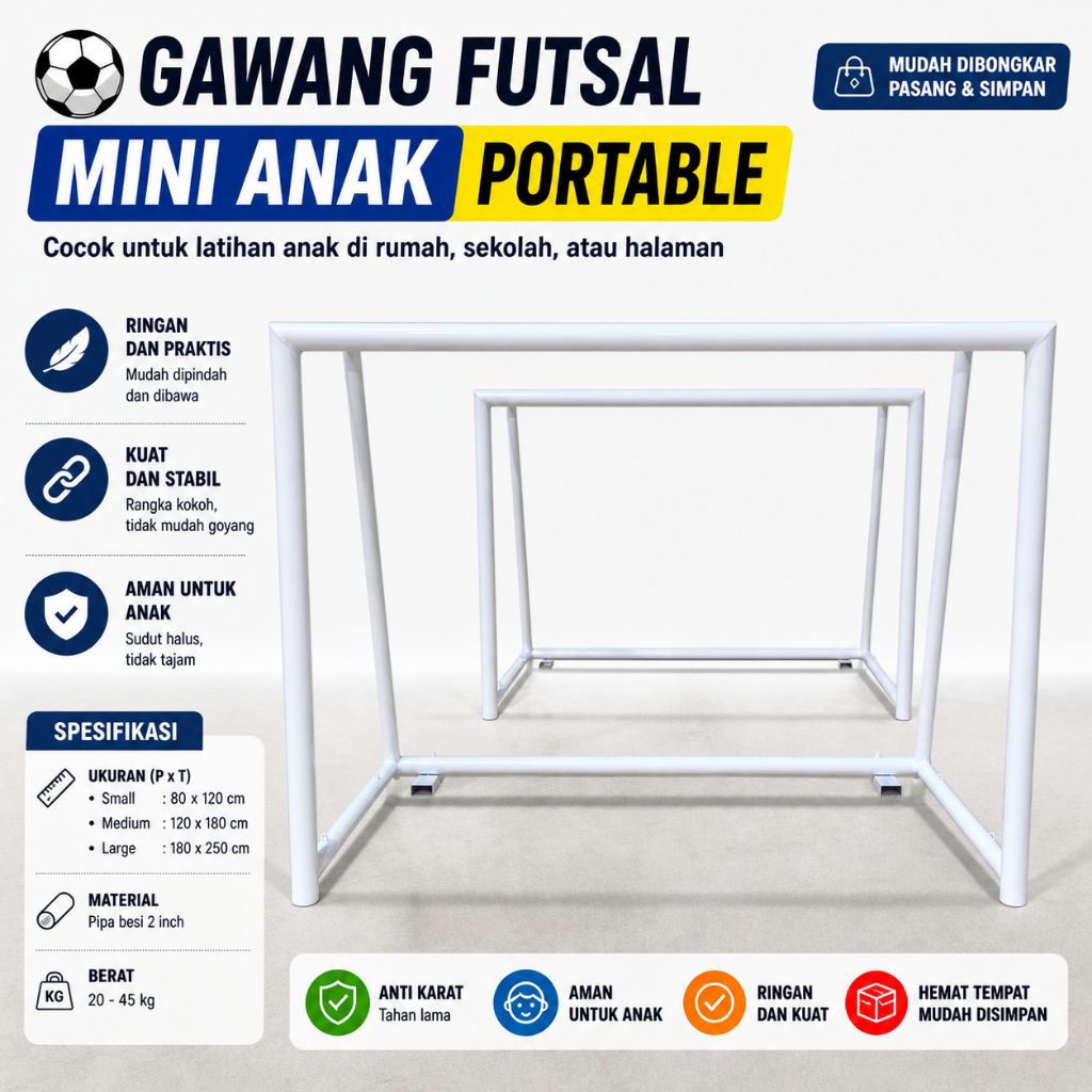 Tiang Gawang Futsal Mini Anak – Gawang Bola TK SD Bonus Jaring Gawang