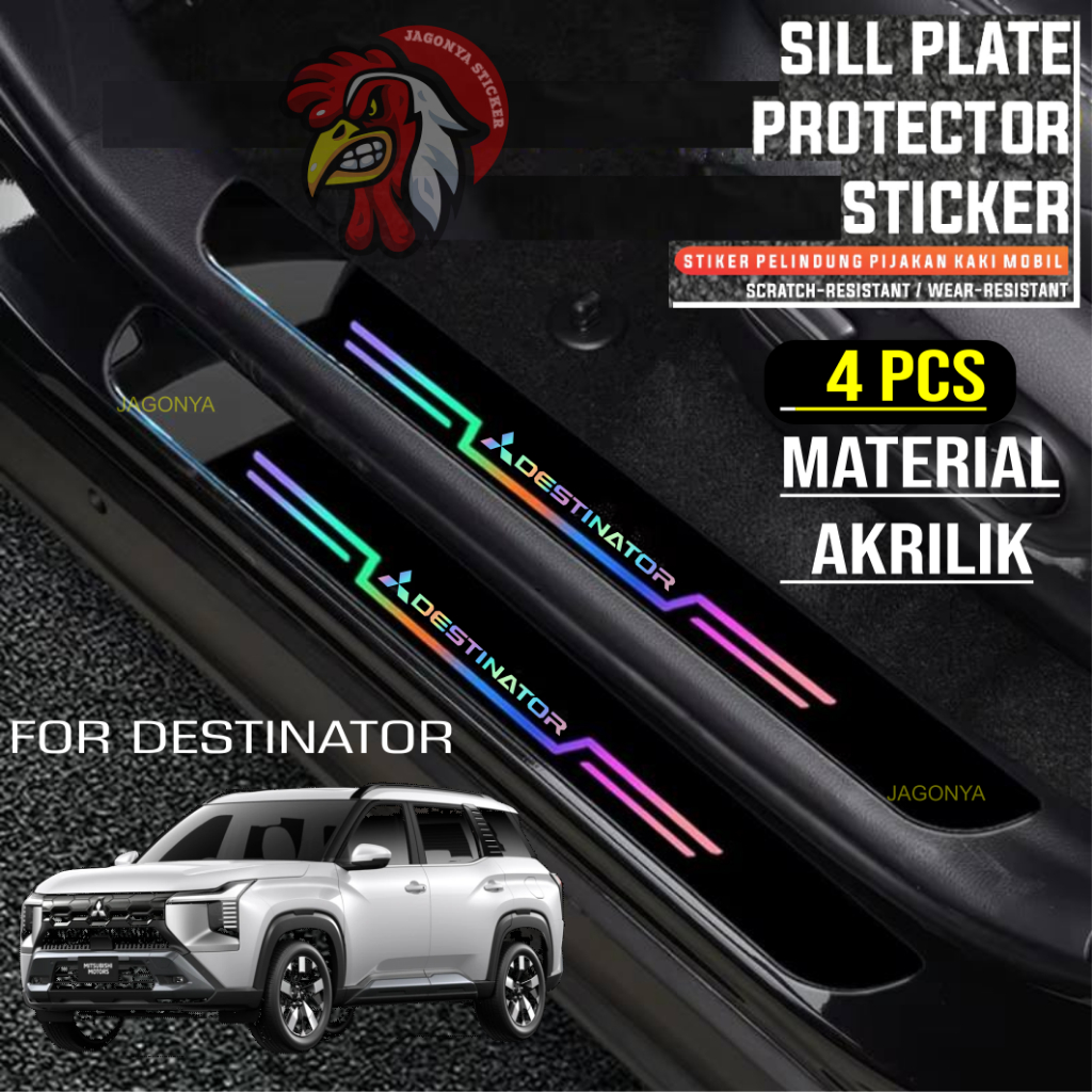 Bahan Akrilik 4Pcs Stiker Sill Plate Carbon 3D Pintu Mobil Destinator Pelindung Bumper Mitsubishi DE