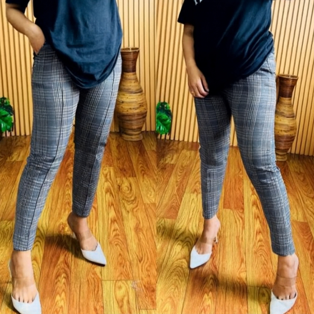 Celana Legging Wanita Motif Kotak-Kotak Ukuran Jumbo dan Setandar
