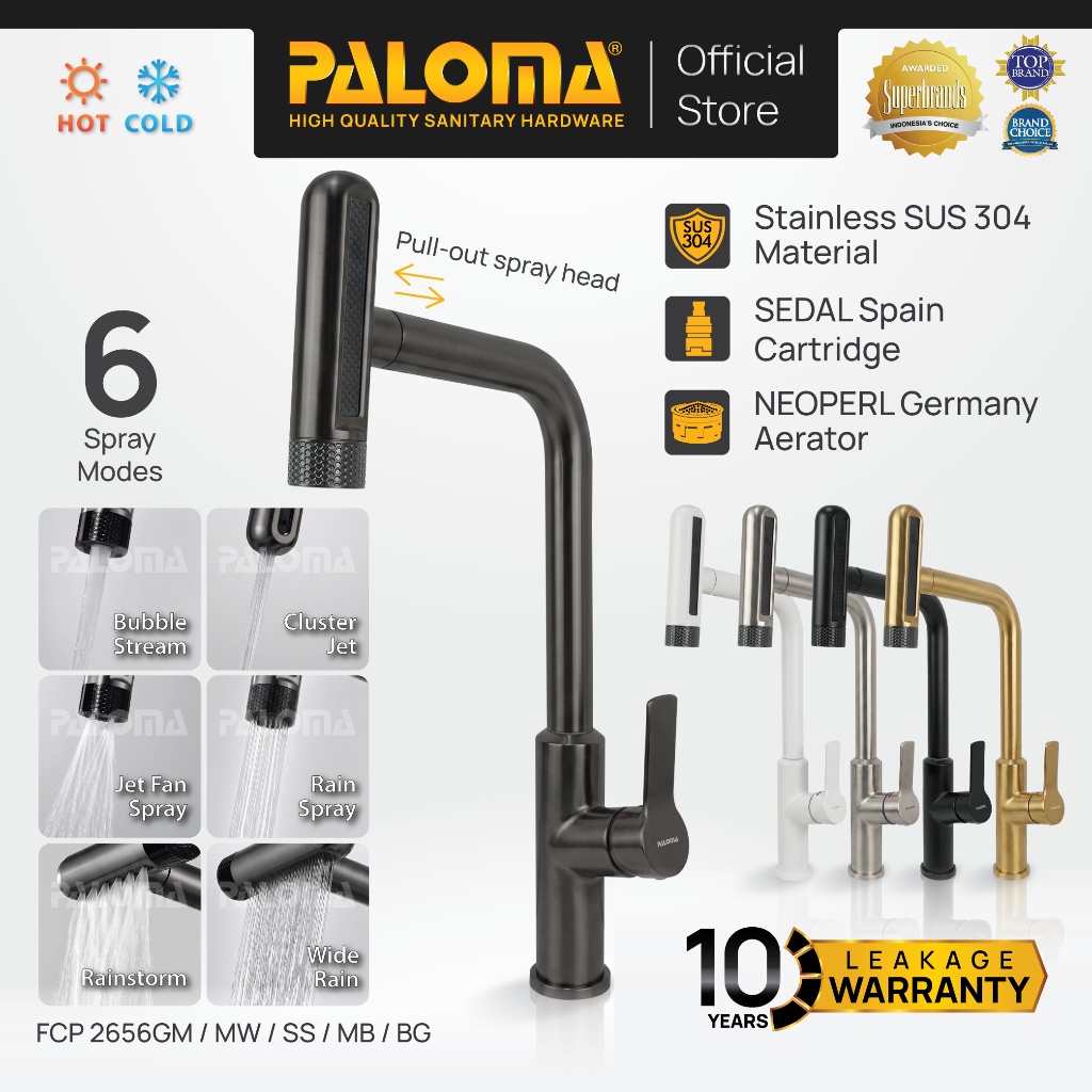 PALOMA FCP 2656 Keran Dapur Cuci Piring Fleksibel Tarik Kran Air Sink Flexible Pull Out Down Mixer P