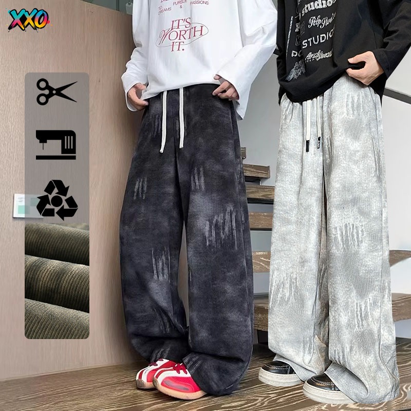 Celana panjang pria Celana corduroy Celana y2k motif Celana gombrong pria Celana y2k pria