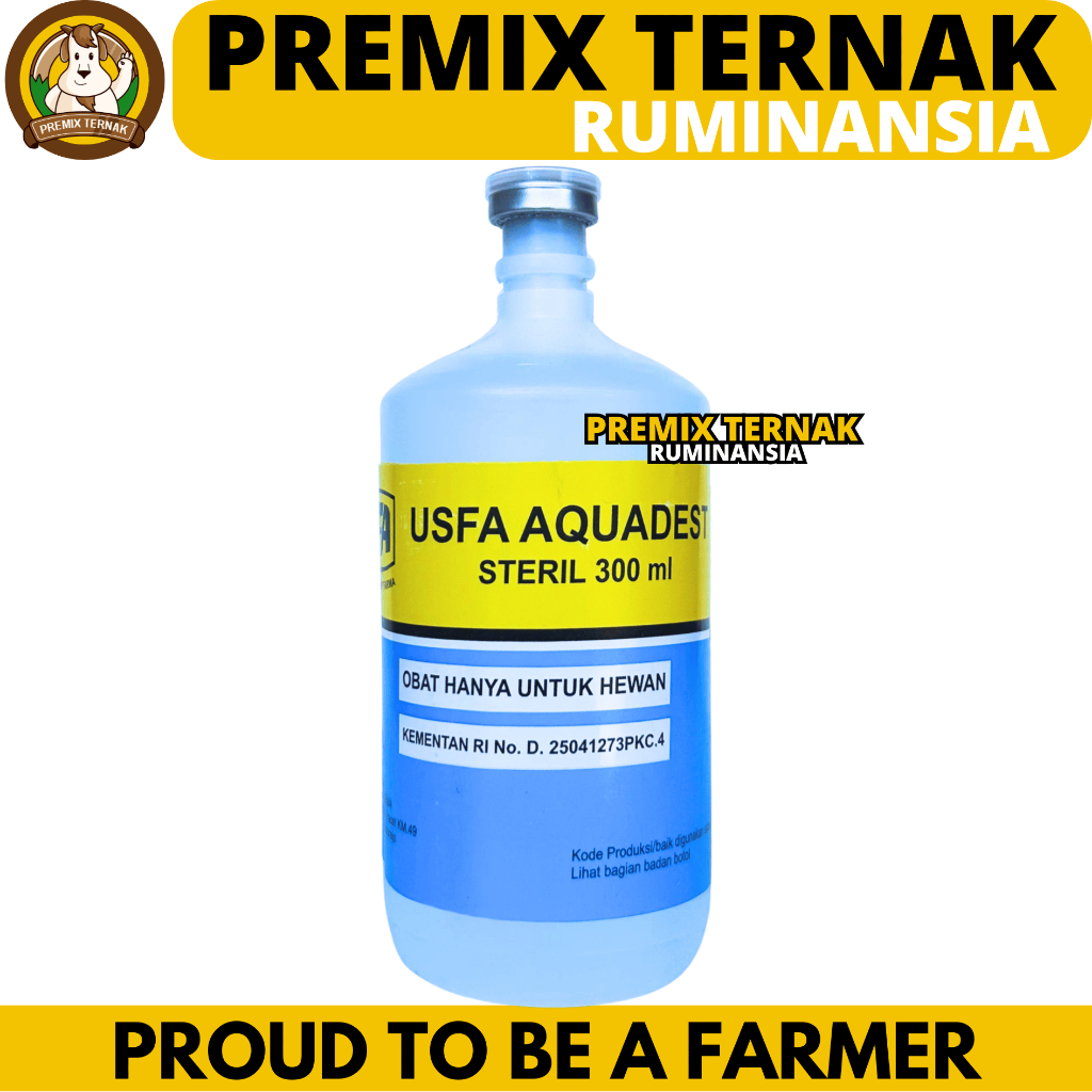 USFA AQUADEST 300ML - Aquades Air Steril Destilated Water untuk Campuran Obat Hewan Ternak