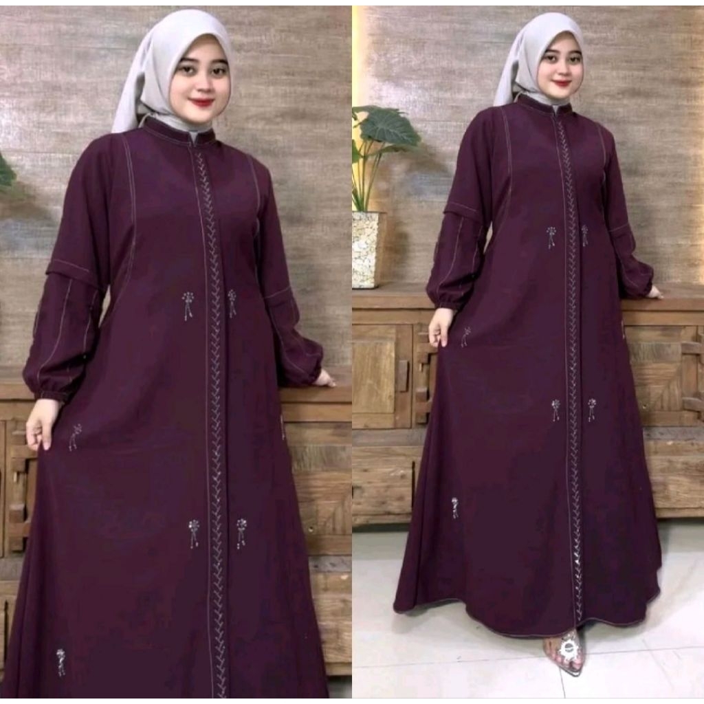 Abaya Namira Jetblack Polos Payet Swaroski Simple Elegan Modis Gamis Kekinian Modern