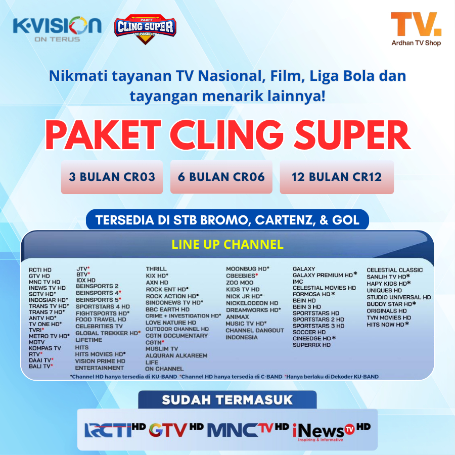 Paket Voucher KVision dan Deco GOL Paket CLING SUPER 3, 6, dan 12 Bulan