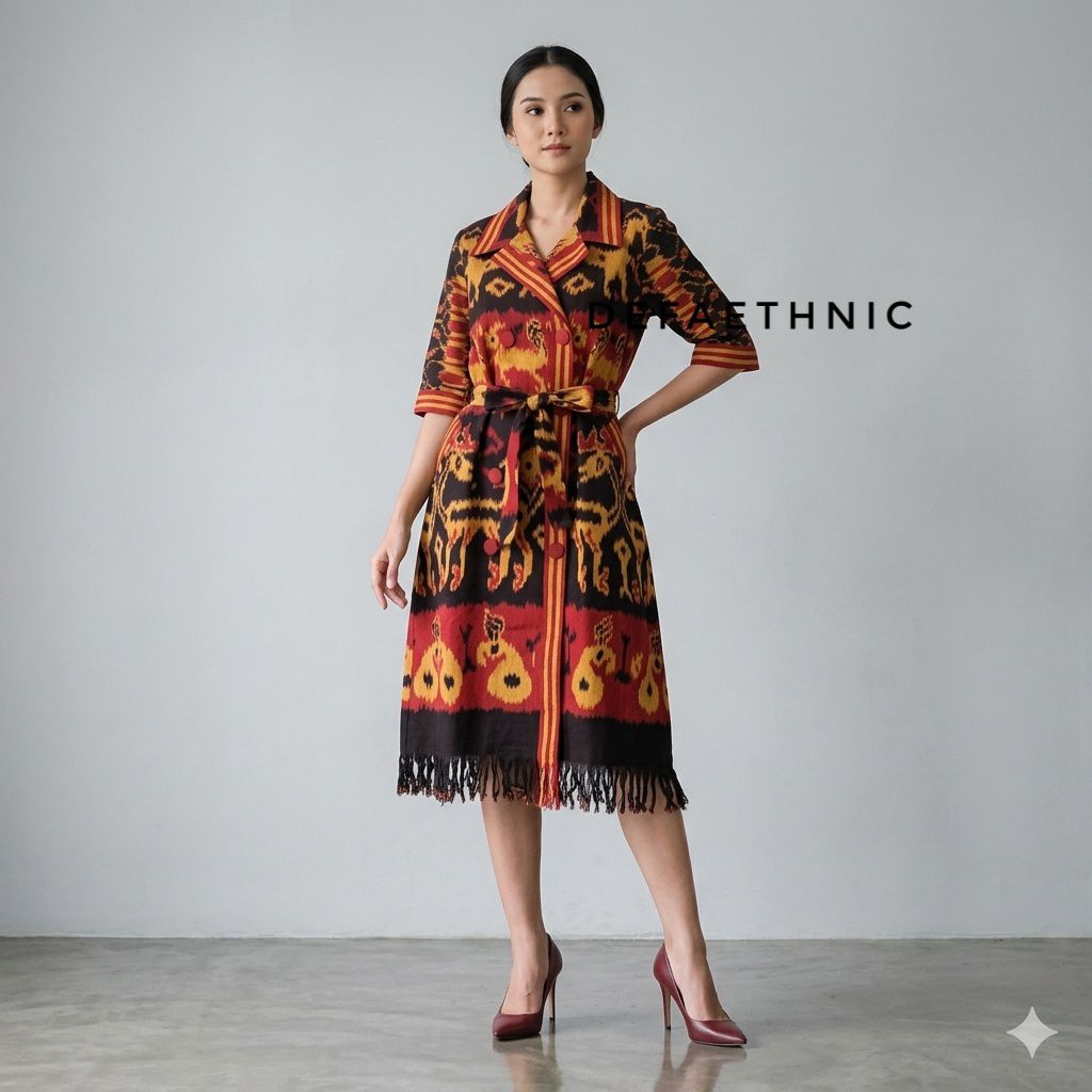 DEFA DRESS TENUN WANITA TERBARU MOTIF ETHNIC SUMBA - DRESS TENUN BATIK WANITA - DRESS TENUN WANITA