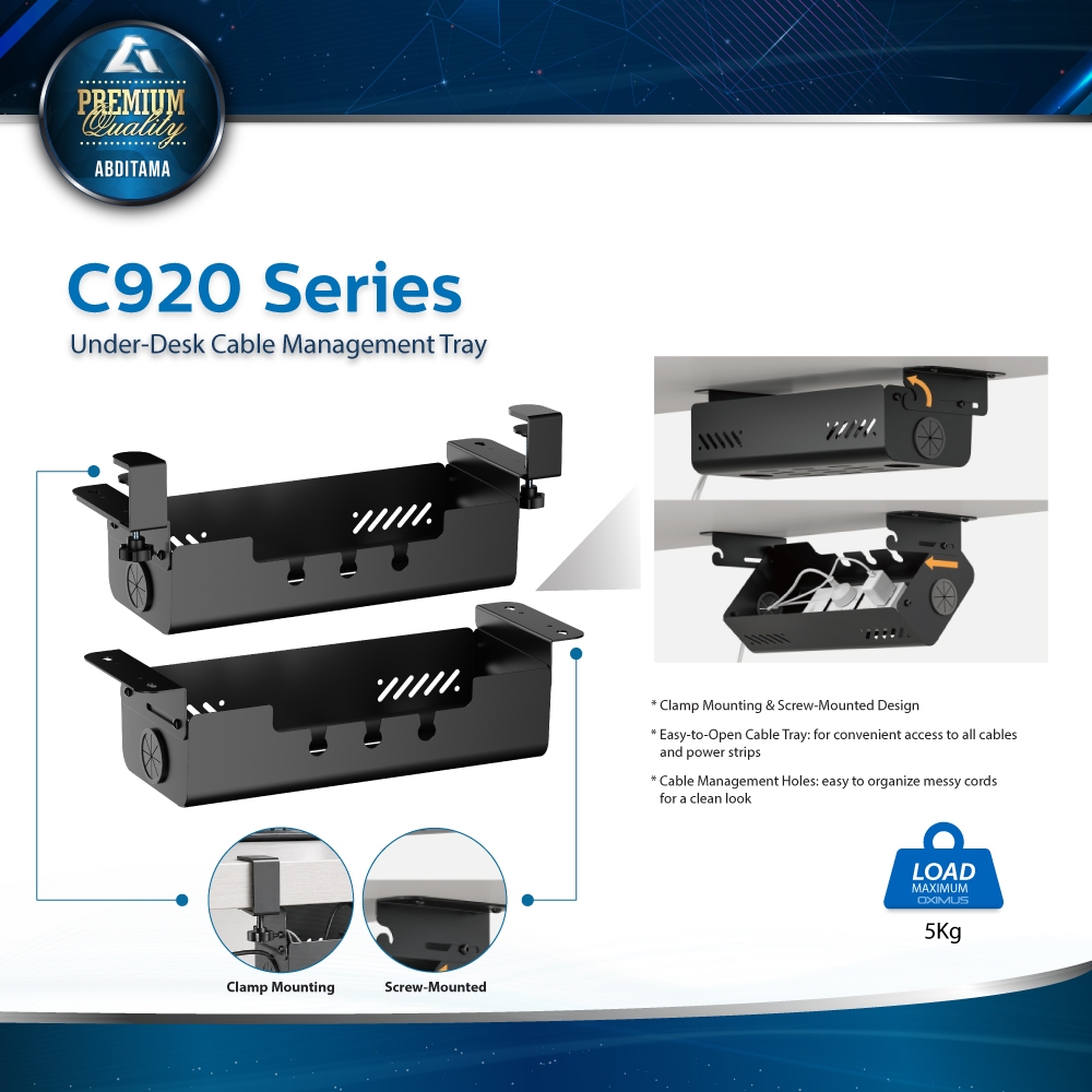 Oximus C920 CD920 Cable Management Tray Bawah Meja Screw-Mount atau Clamp-on Organizer Kabel 2m untu