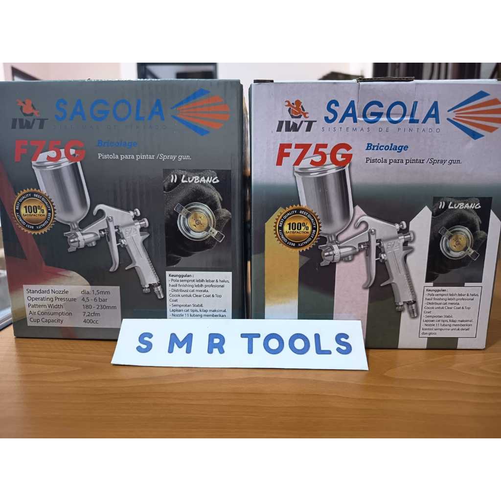 Spray Gun F75G SAGOLA IWT Tabung Atas 400ml / Spet Cat F75 Gravity Nozzle 1.5mm Alat Semprot Cat Mob