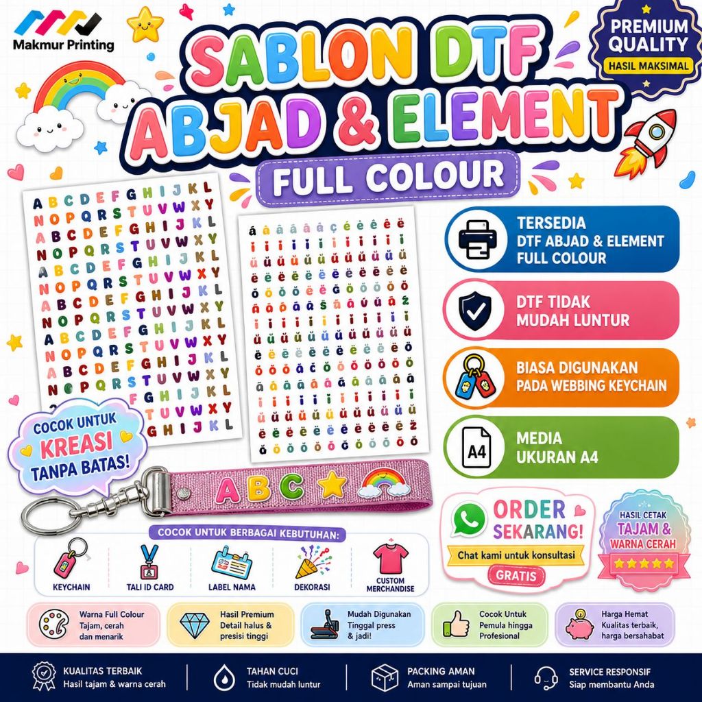 SABLON HURUF DTF TAHAN LAMA TIDAK LUNTUR | DTF WEBBING KEYCHAIN