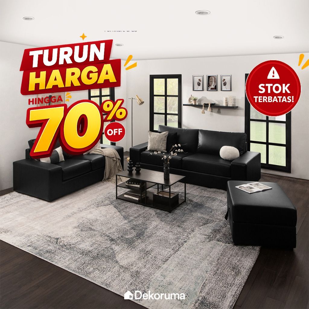 Dekoruma MICHI Sofa Kulit / Sofa Kulit Minimalis / Sofa Ruang Keluarga - Hitam