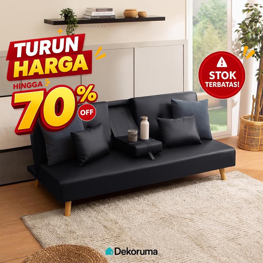 Dekoruma DAITO Sofa Bed Kulit / Sofa Bed / Sofa 3 Seater - Hitam