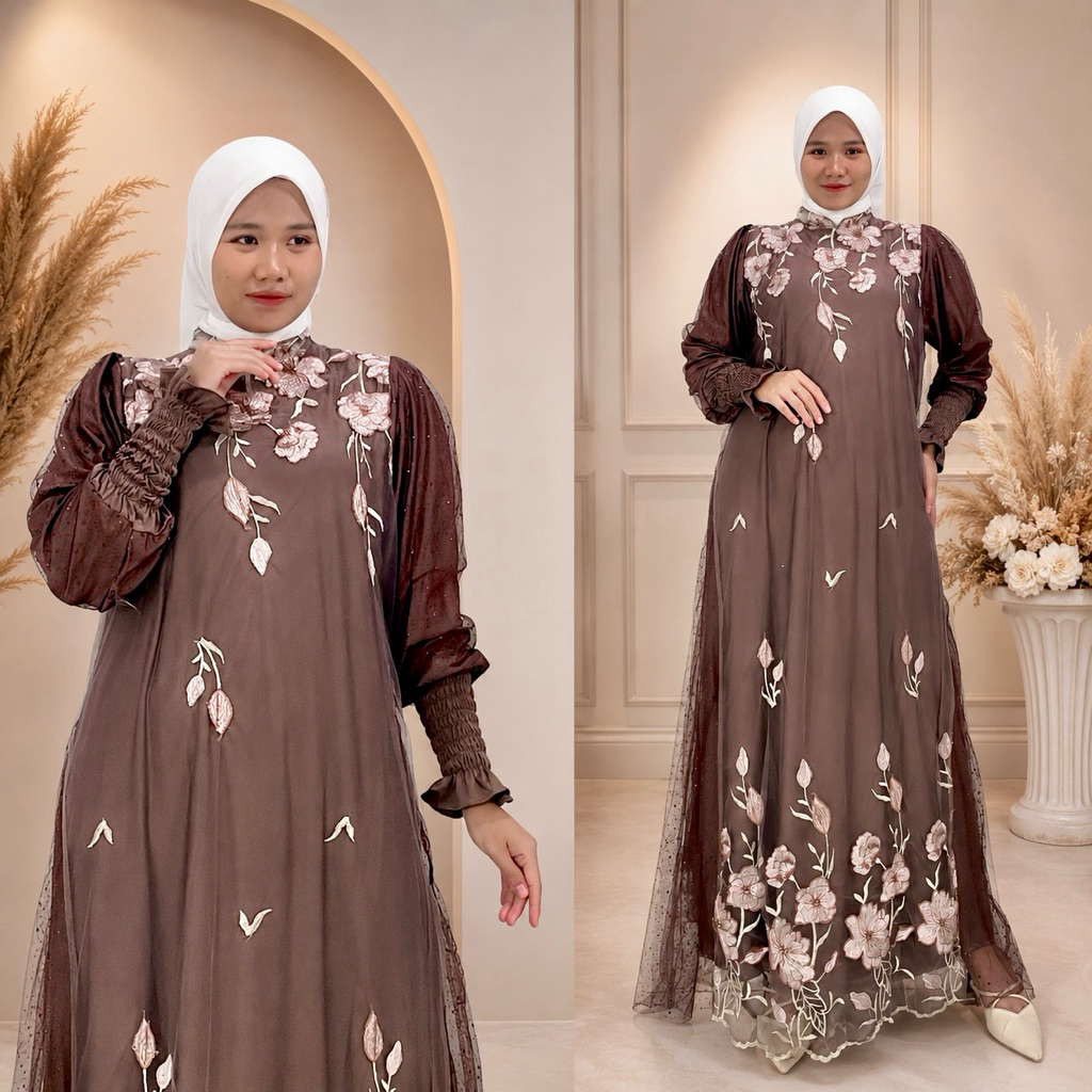 Gamis Mewah Burkat Tsamara Bunga Sakura || Gamis Burkat Tsamara Mewah Elegan