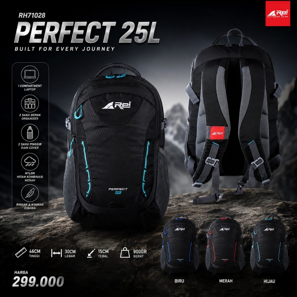 BARU Tas Ransel Rei Perfect 25L Ori Dengan Raincover Tas Gendong Sekolah Simple Laptop Ransel Pria W