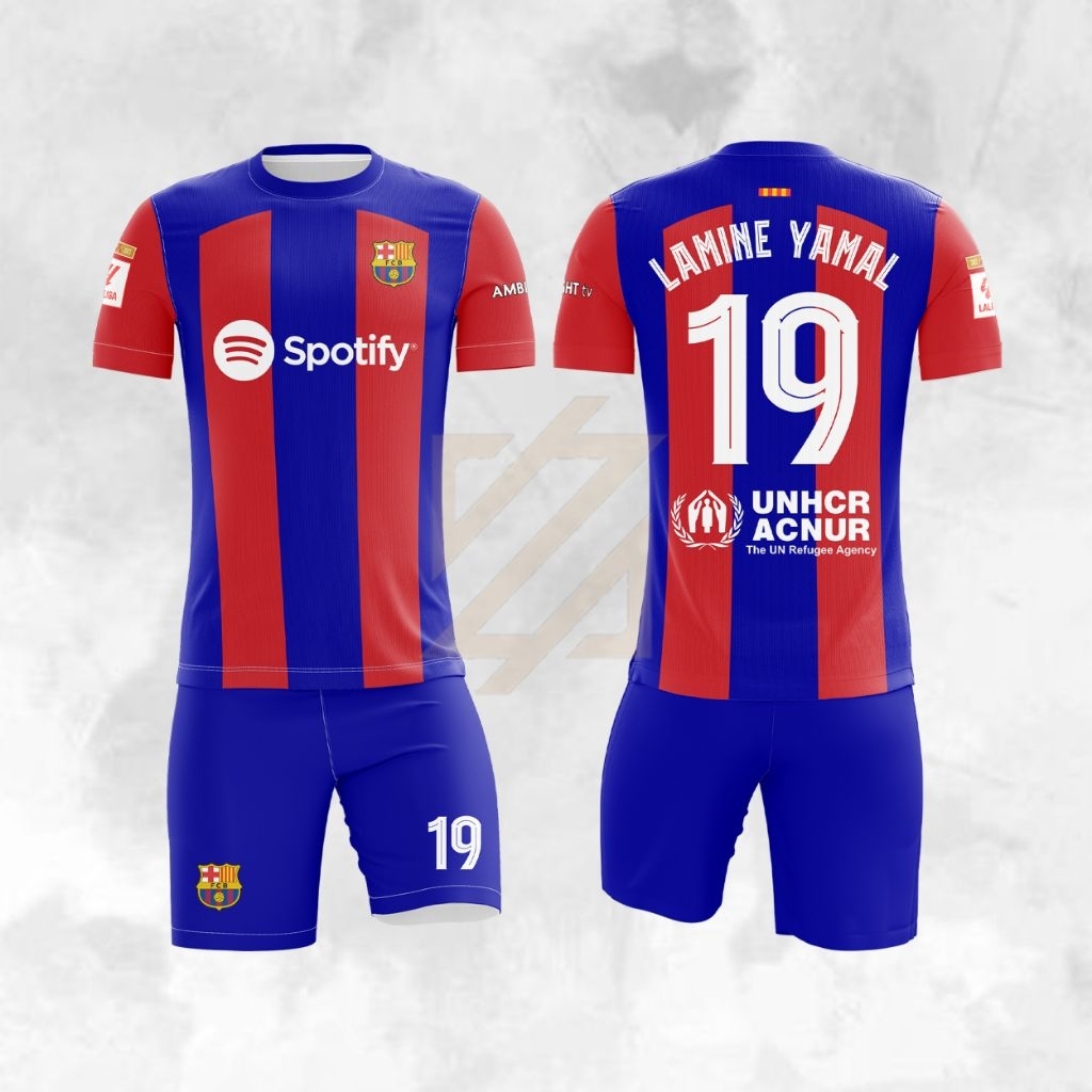 kaos Jersey stelan anak Barcelona FC  utk usia 3-13 tahun bahan dryvit Polyester premium adem tidak 