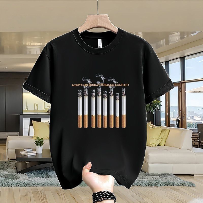 Kaos Pria Katun 100% Premium Lengan Pendek Kaos Santai Print Rokok & Teks Keren Modis
