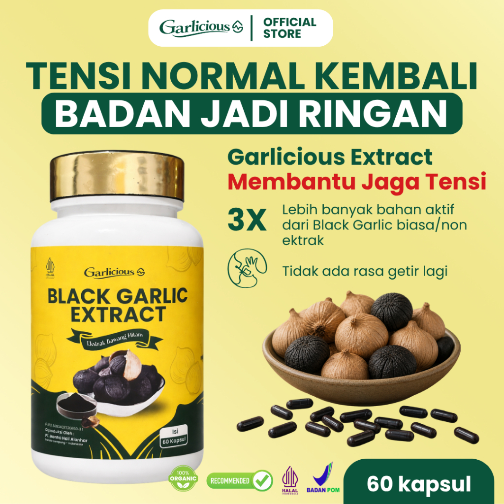 Promo Garlicious Black Garlic Extract organik untuk hipertensi darah tinggi 60 kapsul Termurah