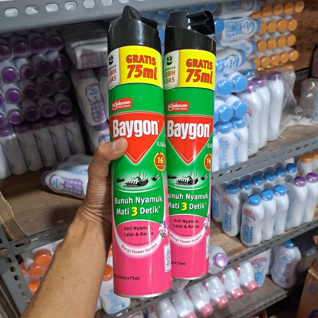 Promo Kalau Beli 3 pcs Lebih Murah) BAYGON Anti nyamuk Lalat Kecoa Wangi Flower Garden 600ml+75ml