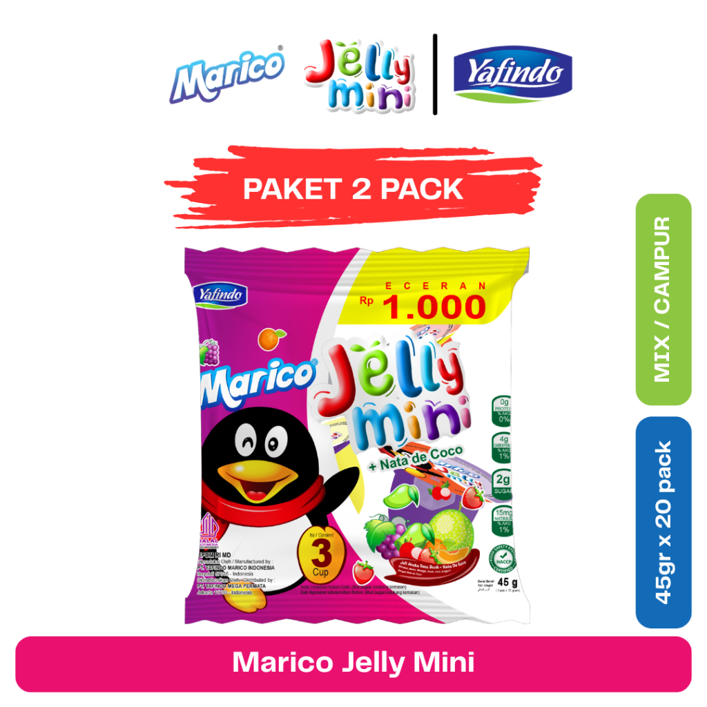2 Marico Jelly Mini isi 3 Assorted, Mix Buah (Anggur, Strawberry, Jeruk, Melon, Leci, Mangga Madu) -