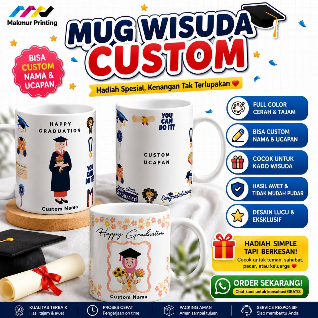 Mug Cusom Kado Wisuda | Karakter Wisuda Custom nama & ucapan
