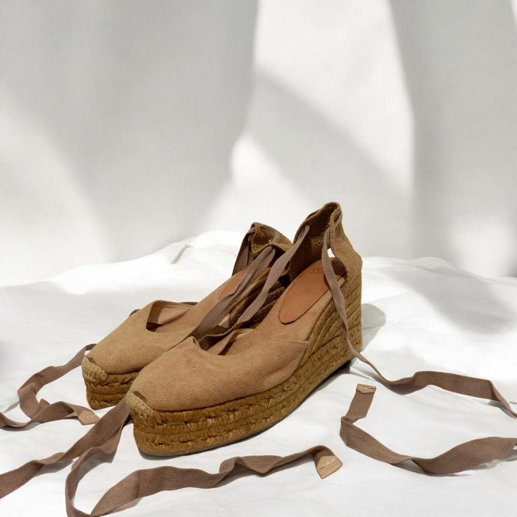 Castaner Chiara Canvas Beige 80mm Espadrilles Wedges Original