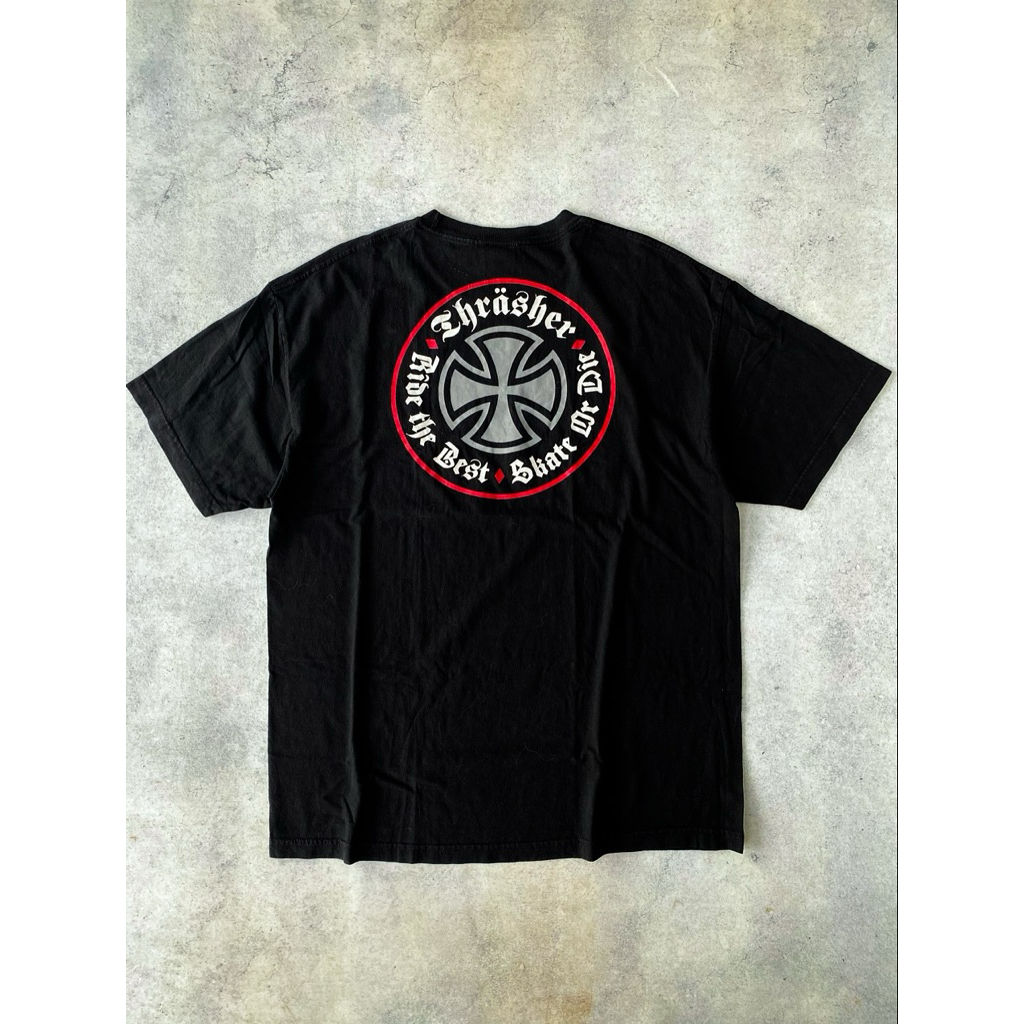 Kaos Thrasher x Independent Cross Logo Hitam Oversize Unisex Premium Cotton Streetwear Skate Tee