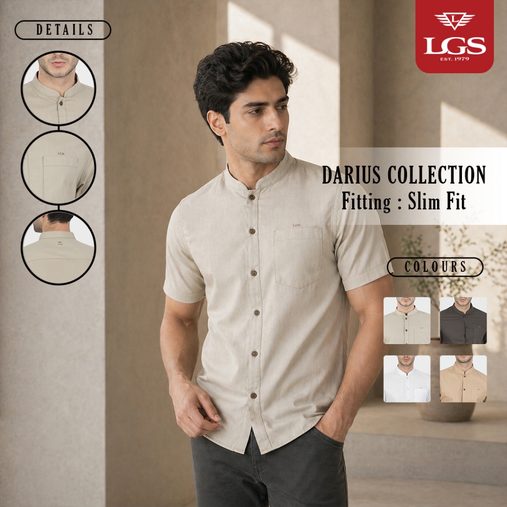 LGS - Darius Koko Collection - Kemeja Casual Pria - Lengan Pendek - Motif Polos - Baju Koko - Slim F