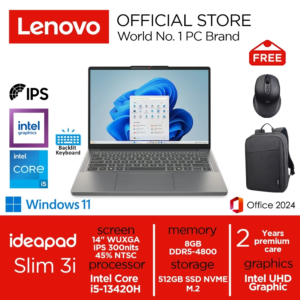Lenovo Ideapad Slim 3i i5-13420H 512GB SSD 8GB WUXGA Win11+OHS
