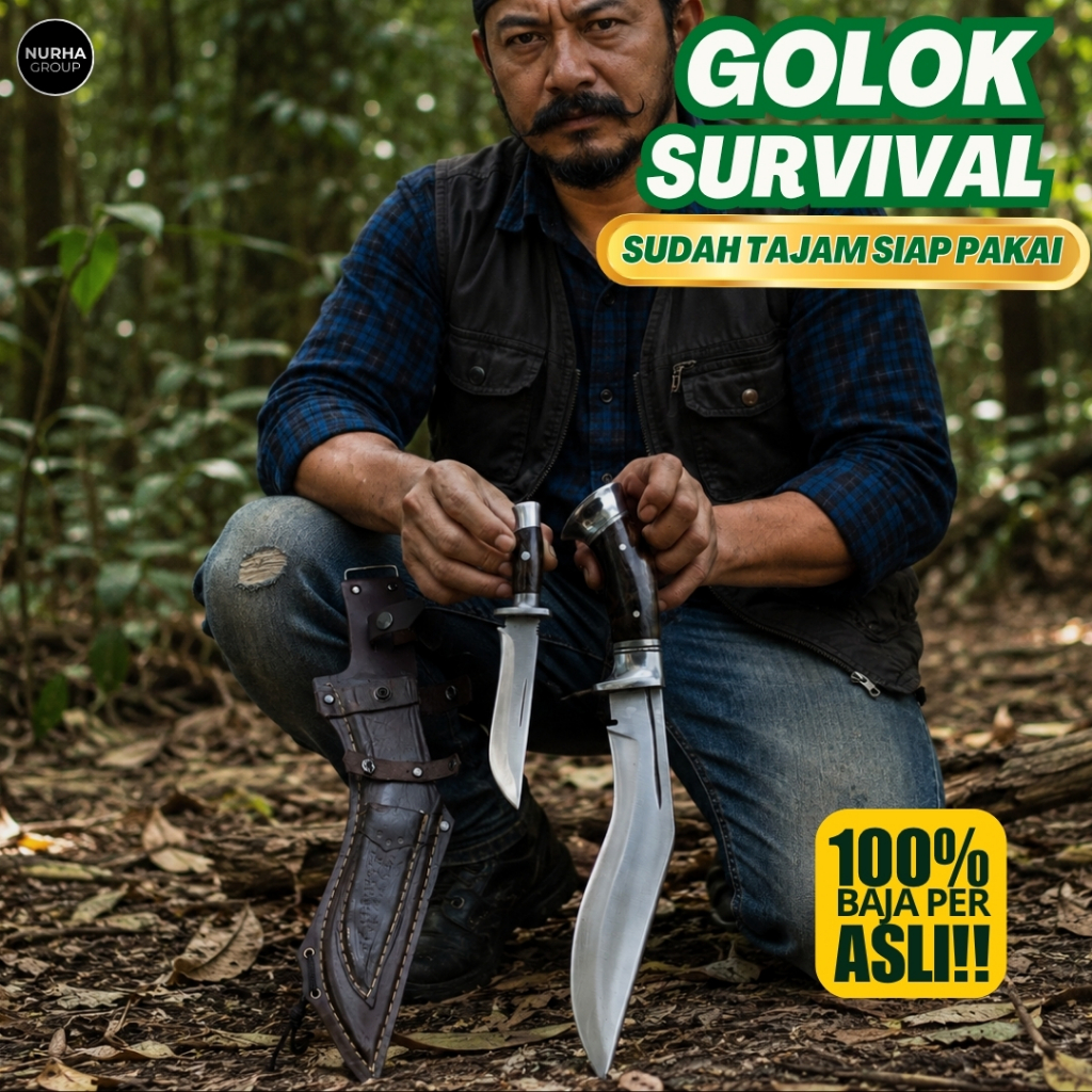 Kukri Baja Per SUP9 Premium | Pisau Survival Fulltang Tebal untuk Outdoor & Adventure