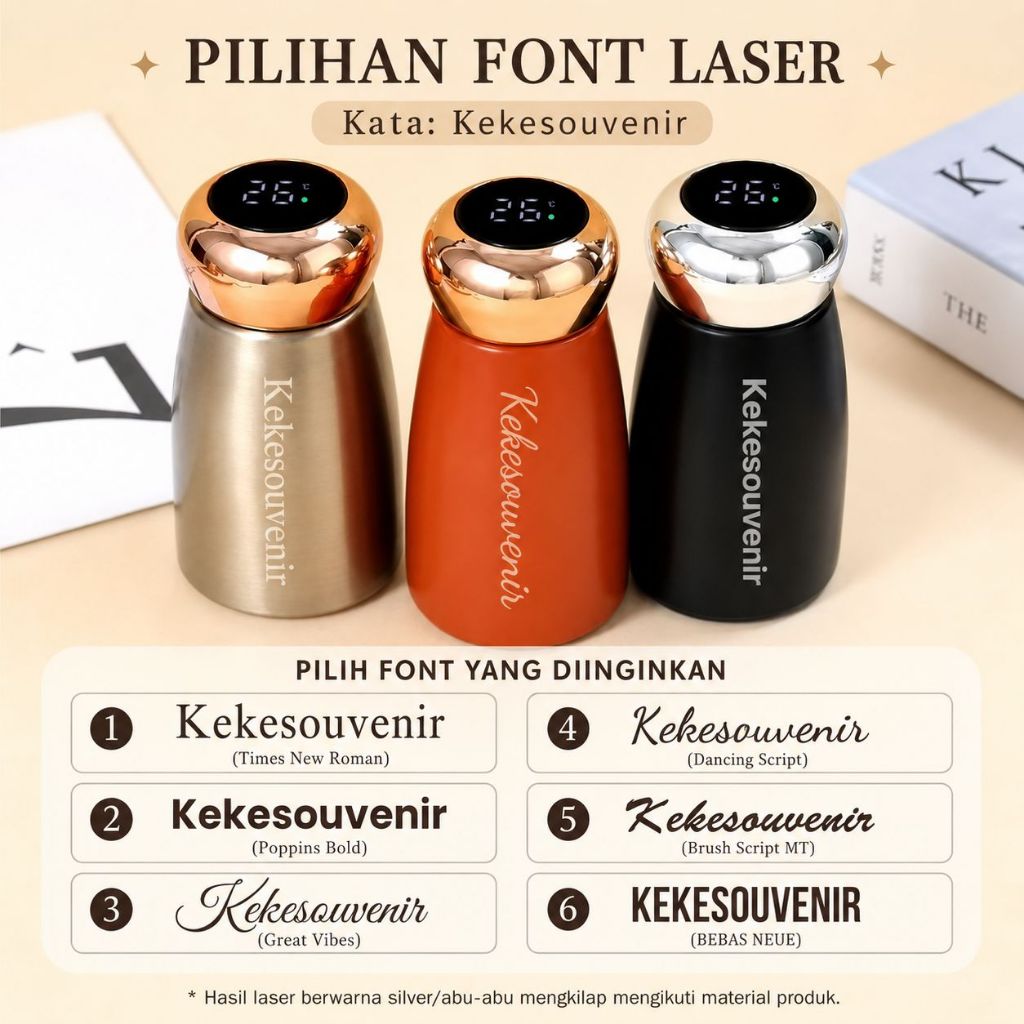 Botol Minum LED Suhu Digital 500ml Stainless Steel | Tumbler Custom Nama Laser Aesthetic Premium