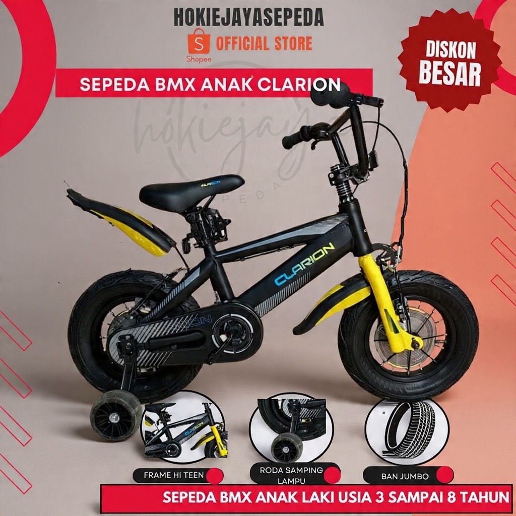 Sepeda Anak Laki 12 16 18 inch BMX CLARION 8503 ban jumbo usia 3-8 tahun by Pacific ORI ASLI TERMURA