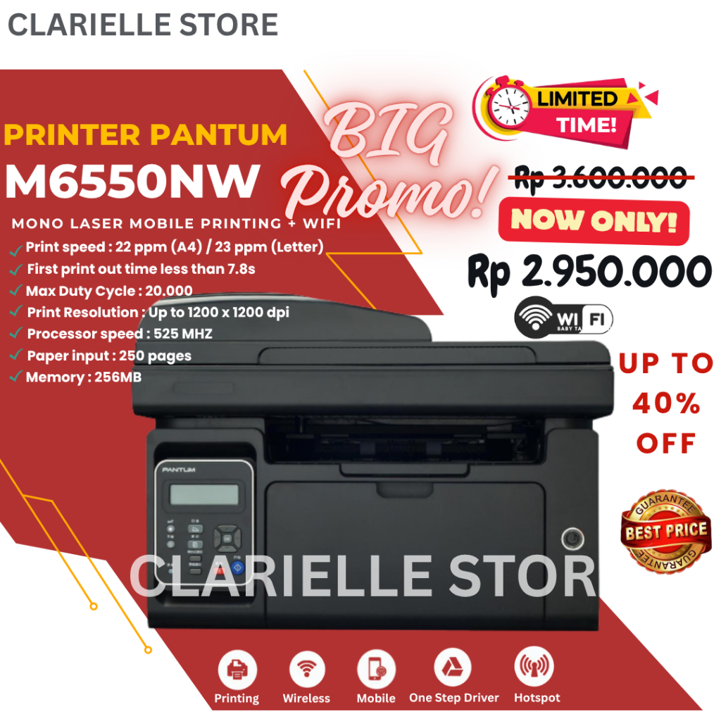 PANTUM M6550NW Printer Laserjet Multifungsi Mono Print, Scan, Copy, Wifi & ADF